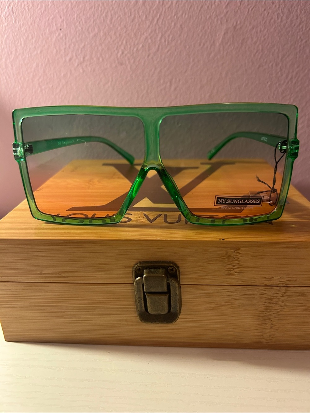 Translucent Green Oversized Square Shield Sunglasses